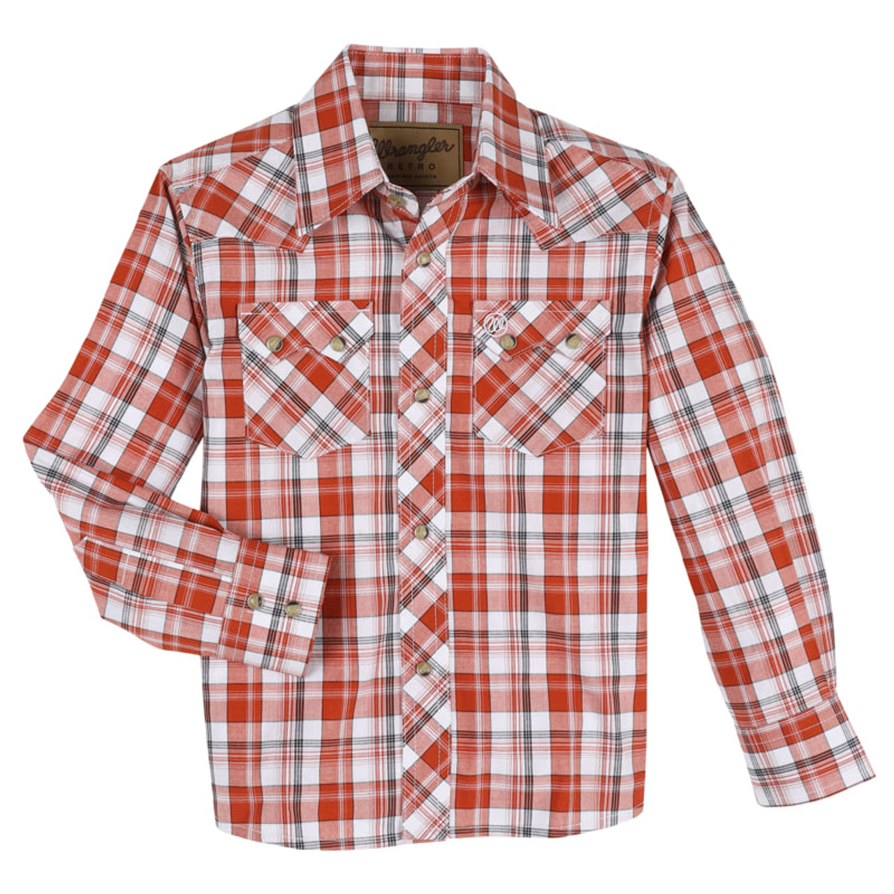 BOYS WRANGLER ORANGE PLAID SHIRT -40% OFF