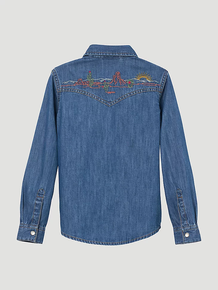 GIRLS WRANGLER EMBROIDERED DENIM SHIRT