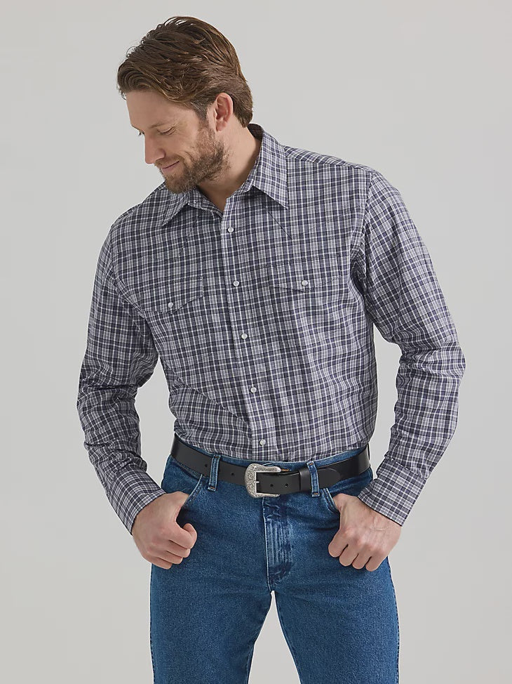 MENS WRANGLER WRINKLE RESIST GREY PLAID SHIRT -40% OFF