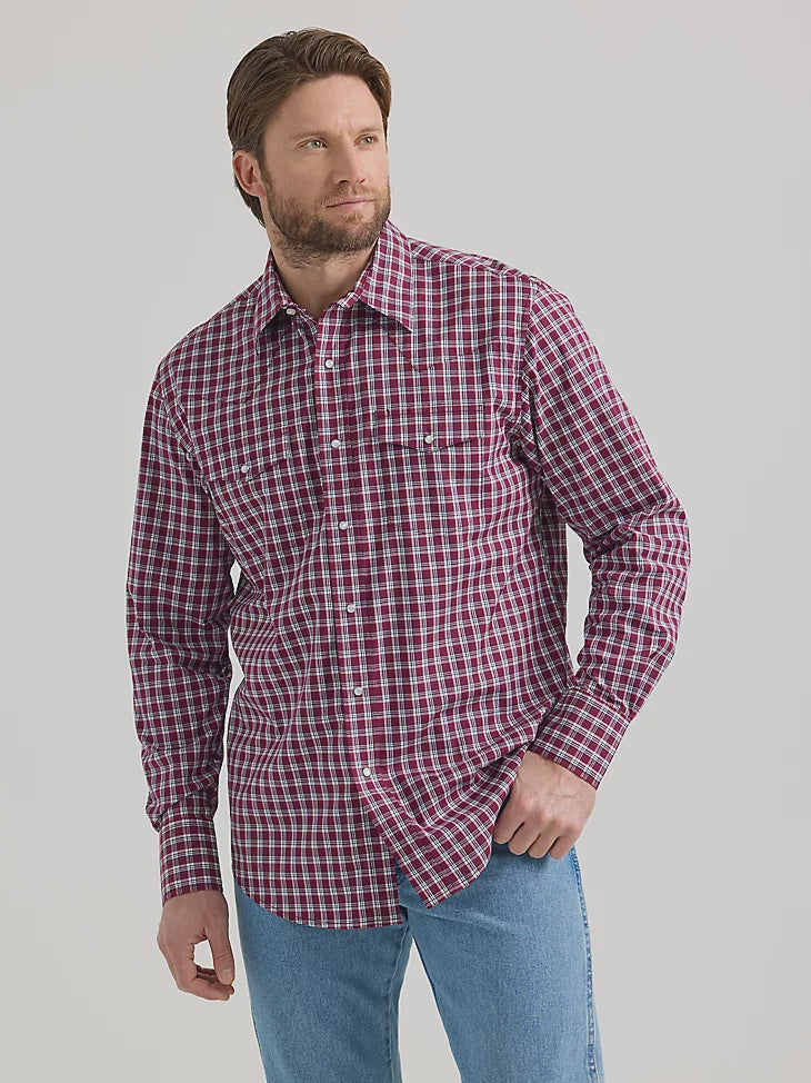 MENS WRANGLER WRINKLE RESIST RED PLAID SHIRT -40% OFF