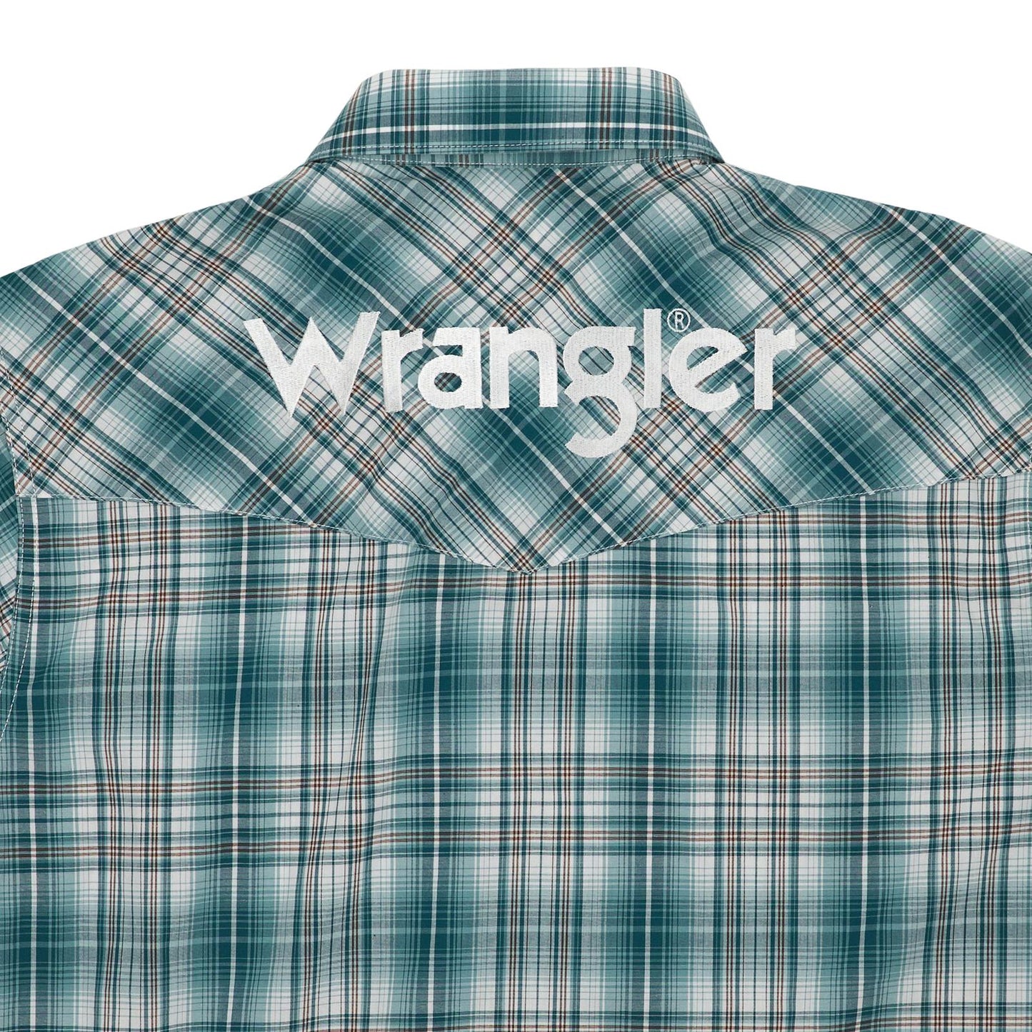 MENS TEAL PLAID WRANGLER LOGO SHIRT