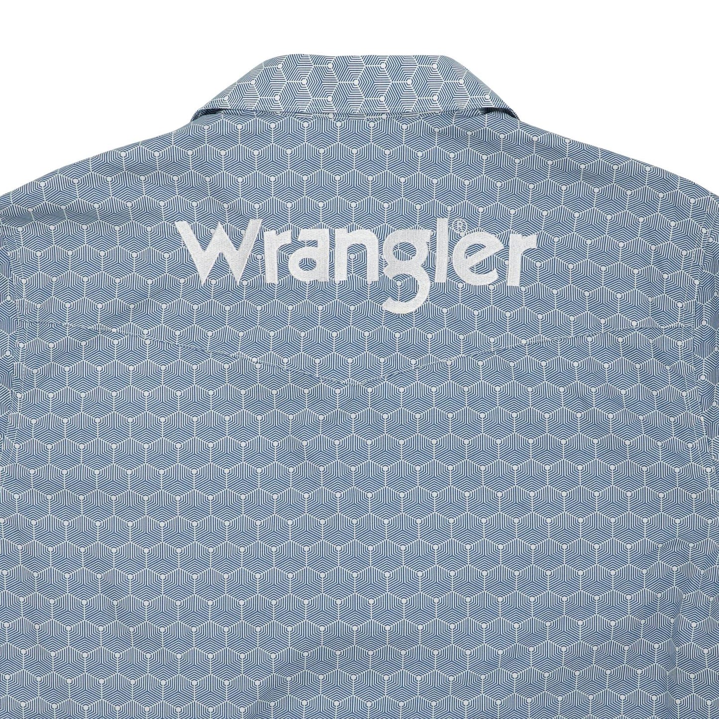 MENS WRANGLER BLUE GEO PRINT LOGO SHIRT