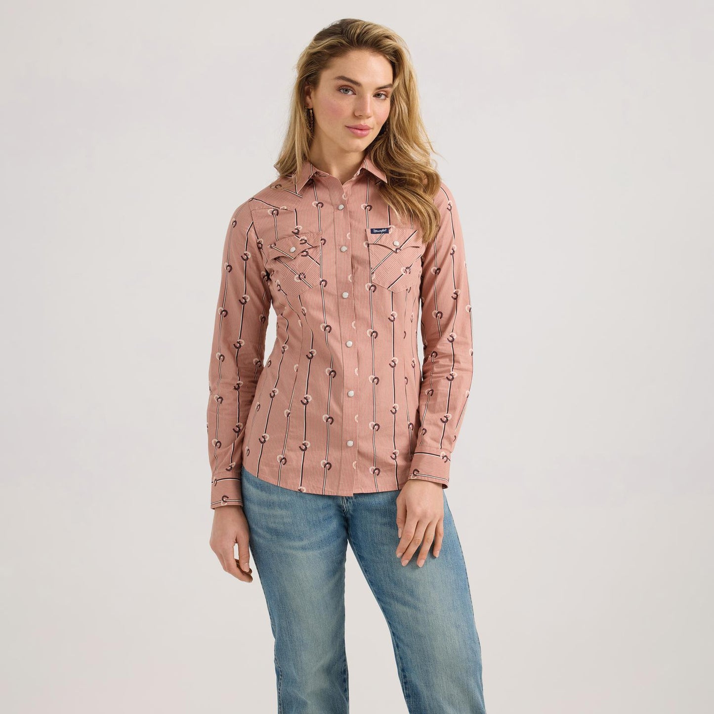 LADIES WRANGLER ROSE SHIRT W/ HORSESHOES
