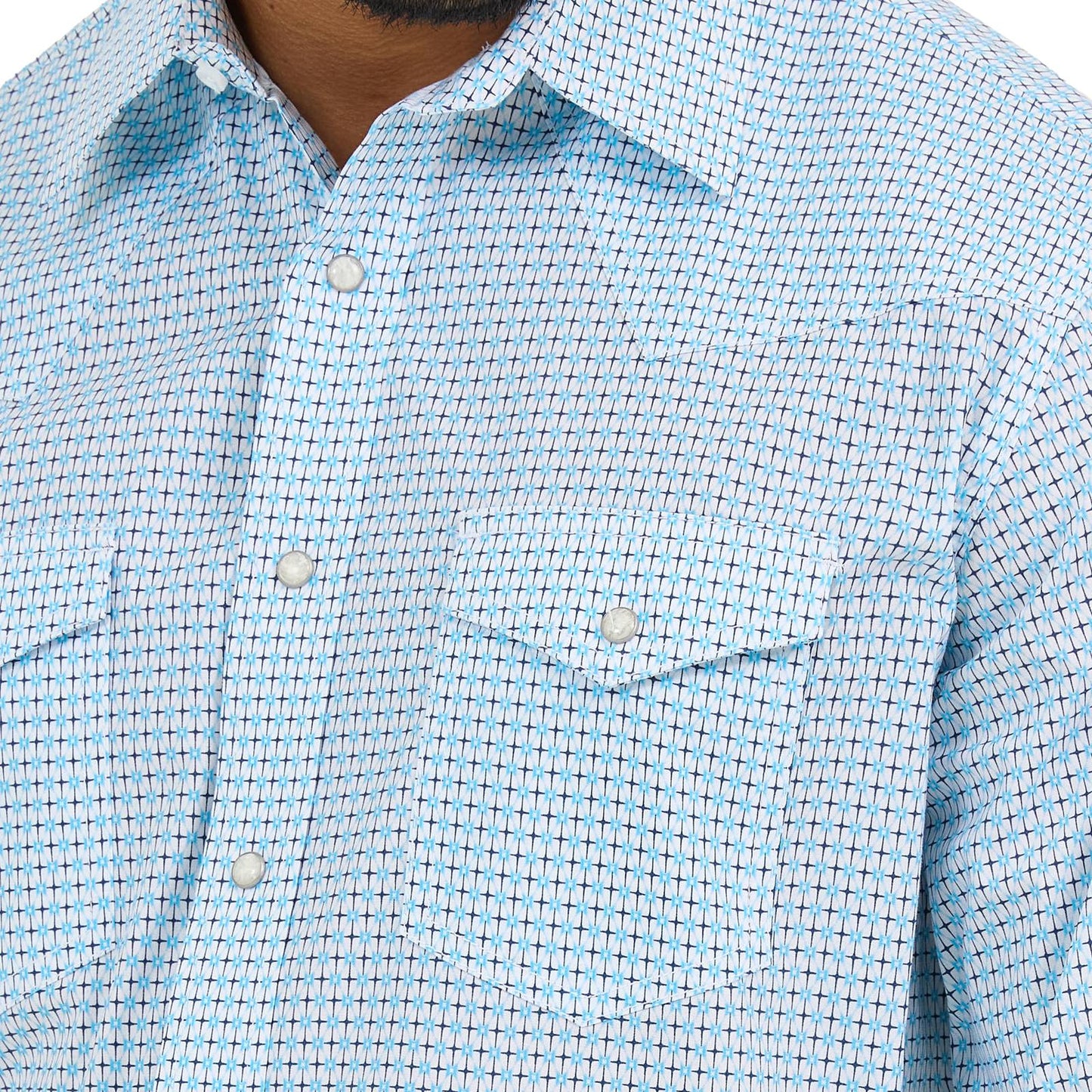 MENS 20X TURQUOISE GEO PRINT SNAP SHIRT