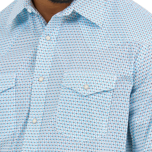 MENS 20X TURQUOISE GEO PRINT SNAP SHIRT
