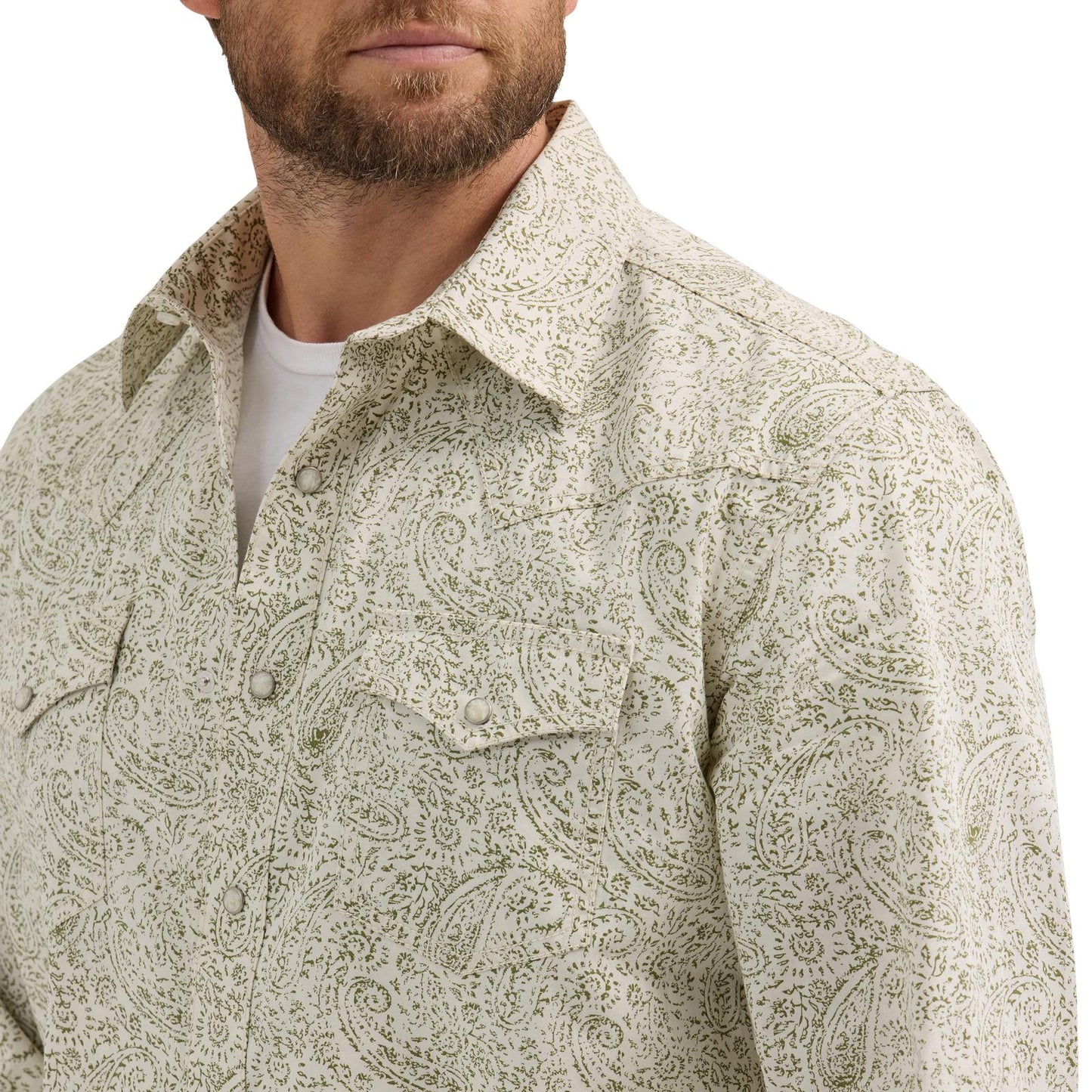 MENS MODERN FIT OLIVE PAISLEY SHIRT