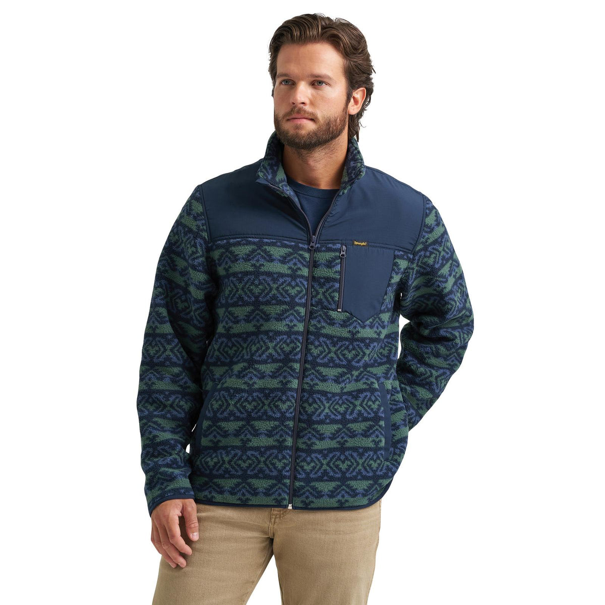 MENS MIXED SHERPA ZIP UP- DARK FOREST