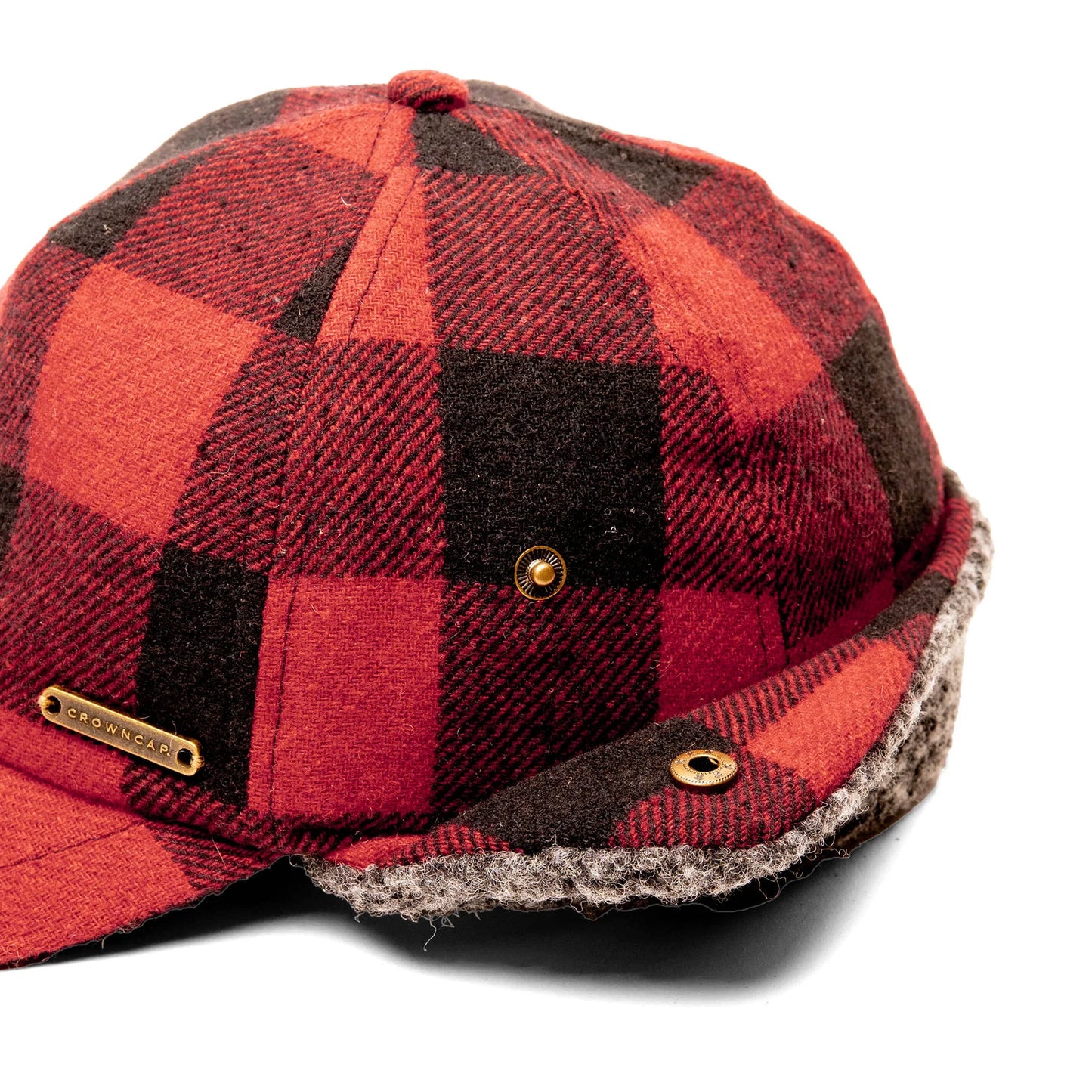 WOOL BLEND BUFFALO CHECK CAP- RED PLAID