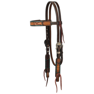 WEAVER TURQUOISE CROSS FLORAL BUCKSTITCH BROWBAND HEADSTALL