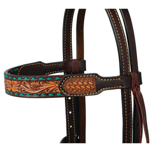 WEAVER TURQUOISE CROSS FLORAL BUCKSTITCH BROWBAND HEADSTALL