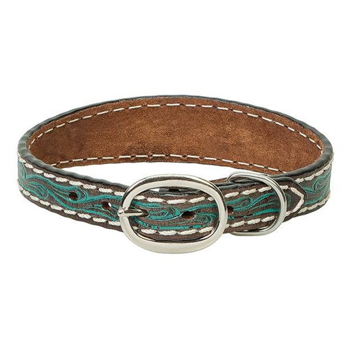 CARVED TURQUOISE FLOWER DOG COLLAR