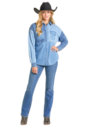 LADIES PANHANDLE PATCH DENIM SHIRT