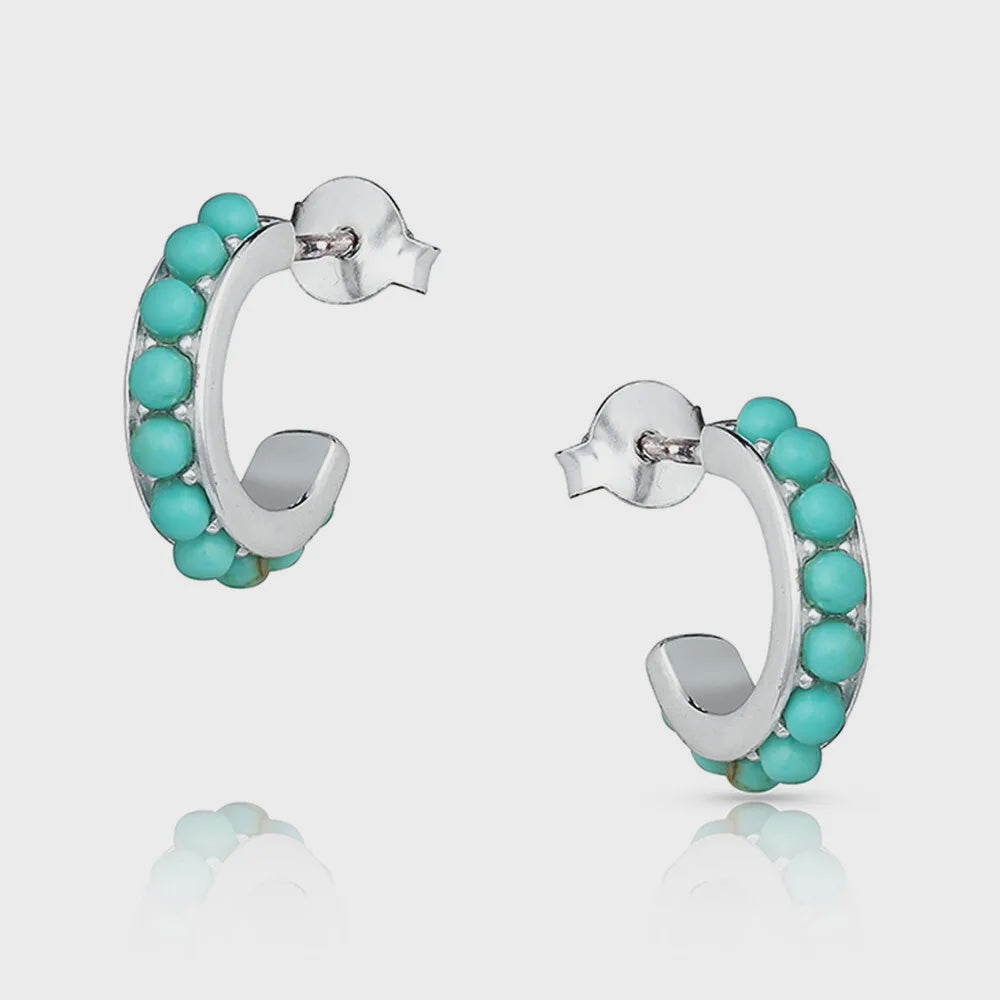 STUDDED IN TURQUOISE MINI HOOP EARRINGS