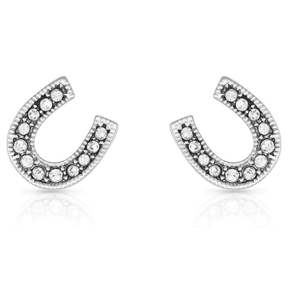 CRYSTAL CLEAR STUCK ON LUCK HORSESHOE EARRINGS