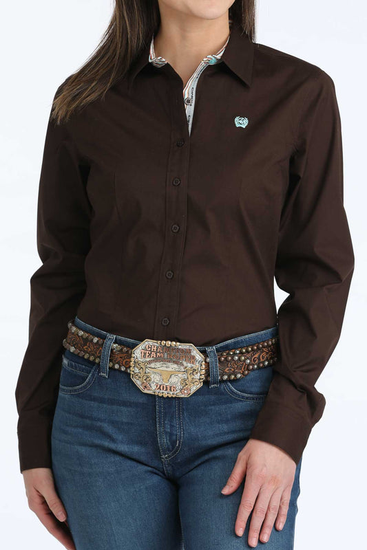 LADIES SOLID BROWN WESTERN SHIRT