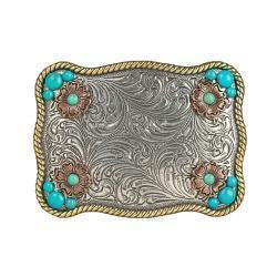 NOCONA RECTANGLE BUCKLE W/ TURQUOISE STONES