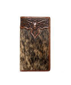 MENS CALF HAIR RODEO WALLET W/ LONGHORN OVERLAY
