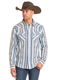 MENS PANHANDLE BLUE AZTEC STRIPED SHIRT