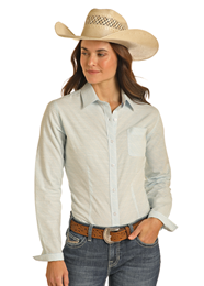 LADIES PANHANDLE STRIPED BLUE SHIRT