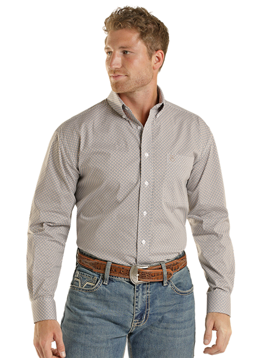 MENS BUTTON GEO PRINT- TAUPE