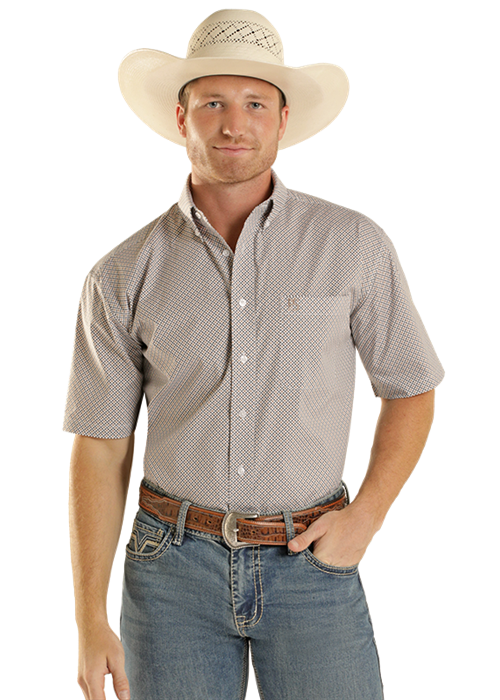 MENS SHORT SLEEVE GEO PRINT- TAUPE
