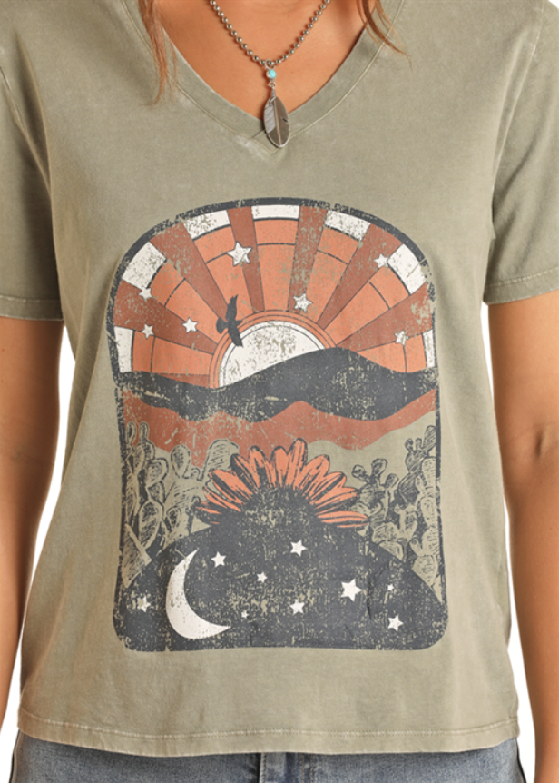 LADIES DESERT SUNSET GREEN TSHIRT -20% OFF