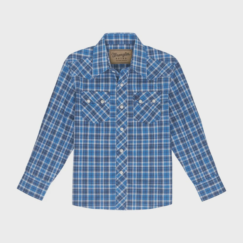 BOYS RETRO BLUE PLAID SHIRT