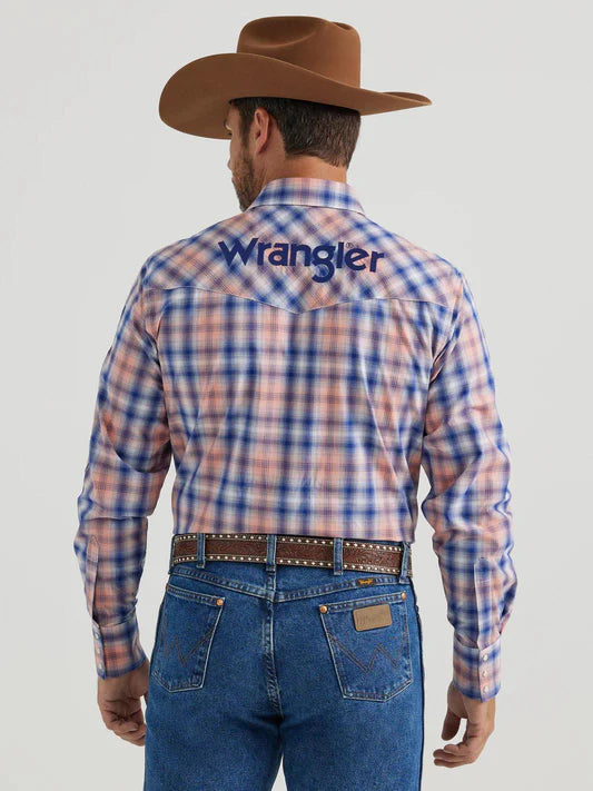 MENS WRANGLER LOGO ORANGE BLUE PLAIN SHIRT -40% OFF