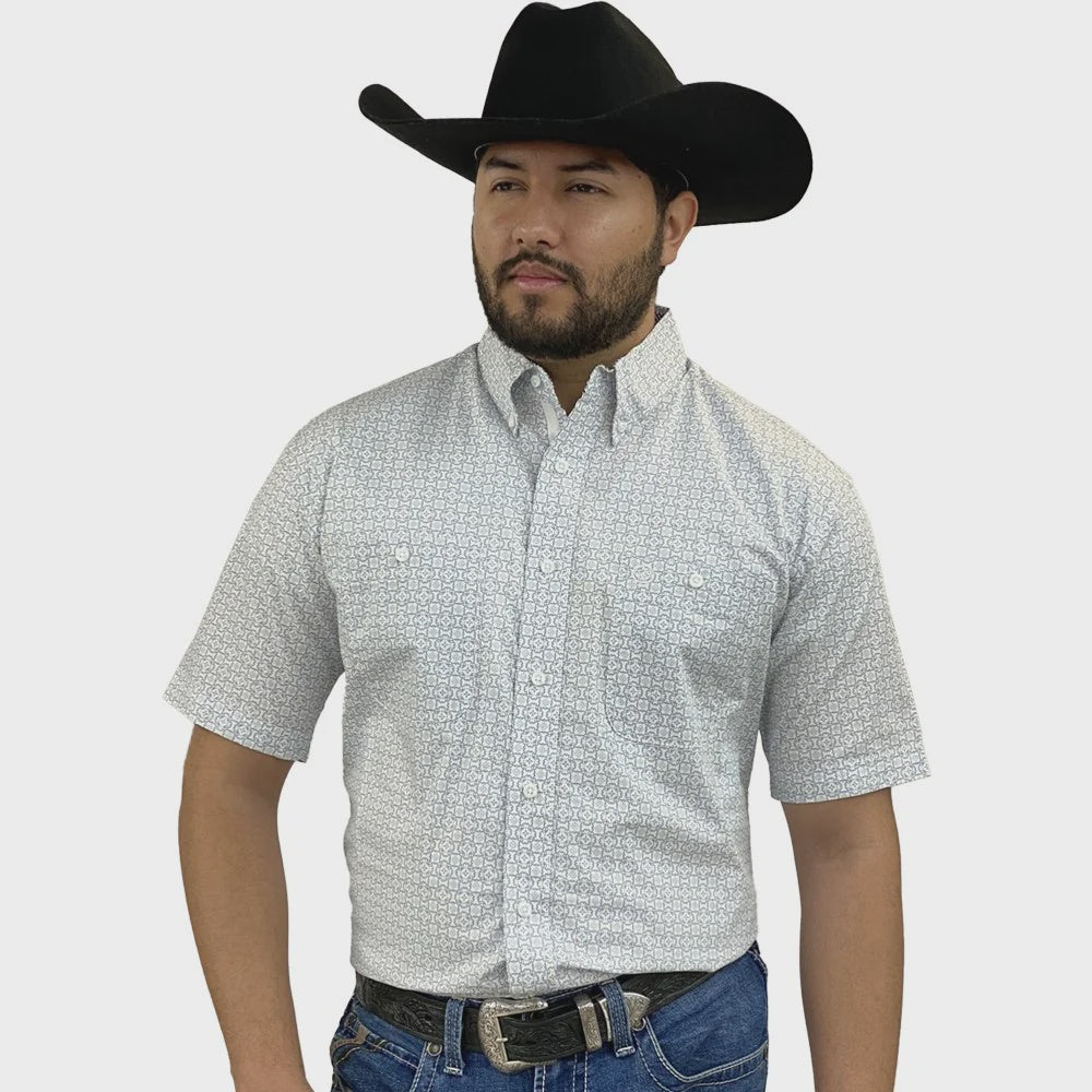MENS GEORGE STRAIT WHITE SHORT SLEEVE BUTTON SHIRT