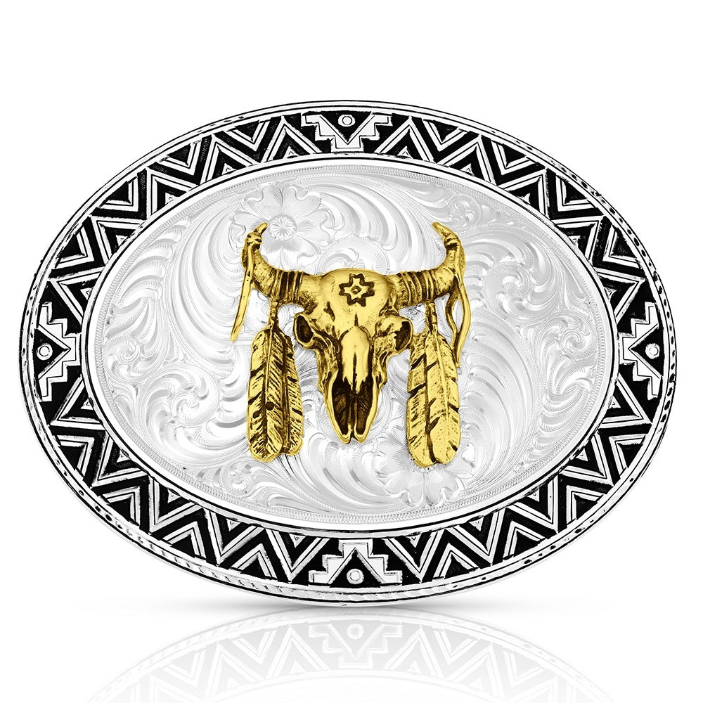 COMPASS BUCKLE WITH BUFFALO SKULL