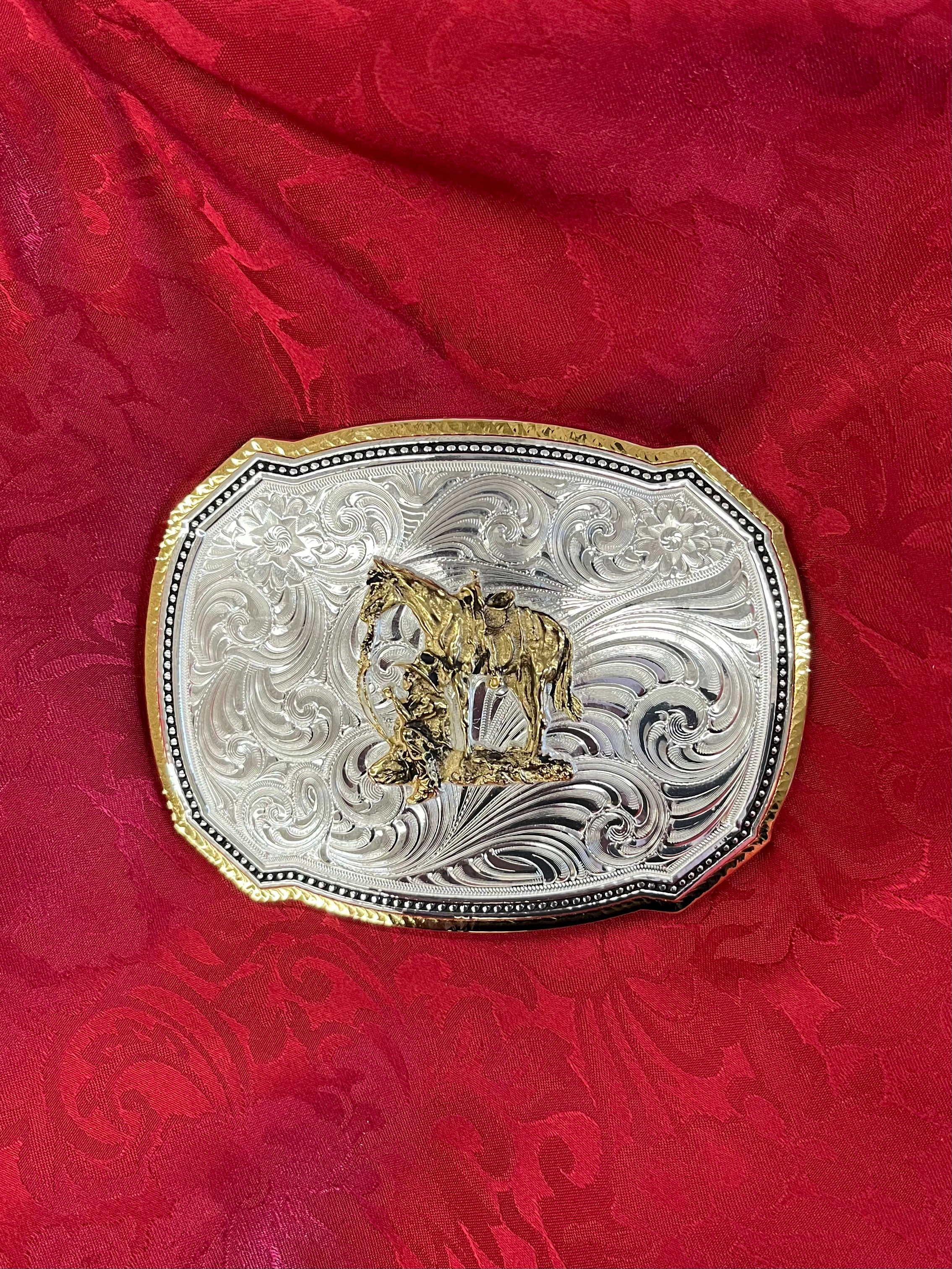 MONTANA COWBOY AND HORSE BUCKLE