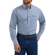 MENS WRANGLER CLASSIC BLUE GEO PRINT SHIRT-40% OFF