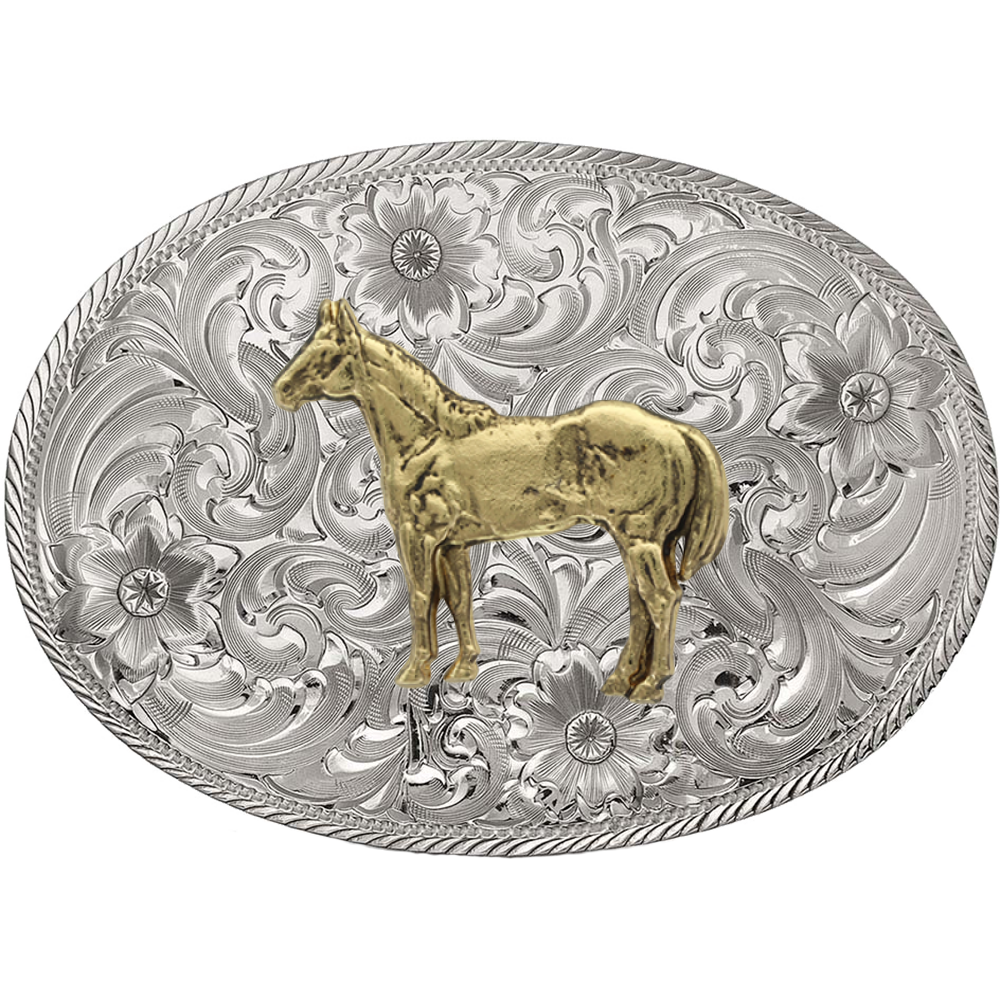 GERMAN SILVER BUCKLE- STANDING HORSE