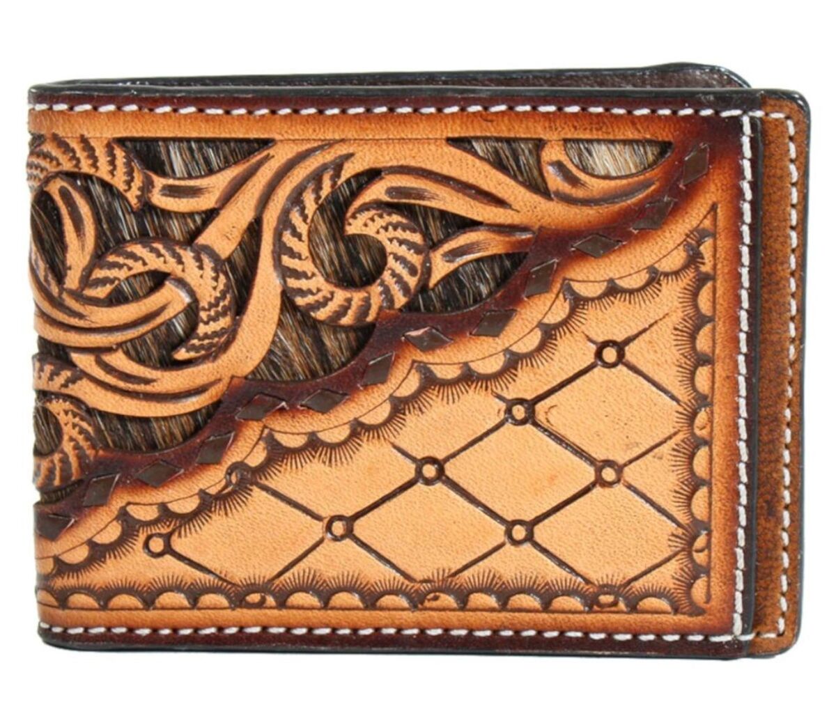 MENS 3D BIFOLD MONEY CLIP W/ CALF HAIR