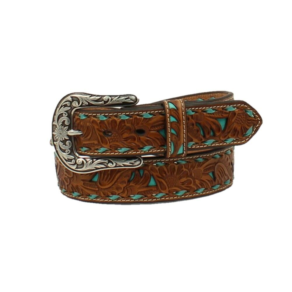 LADIES NOCONA TURQUOISE BUCKSTITCH BELT W/ INLAY