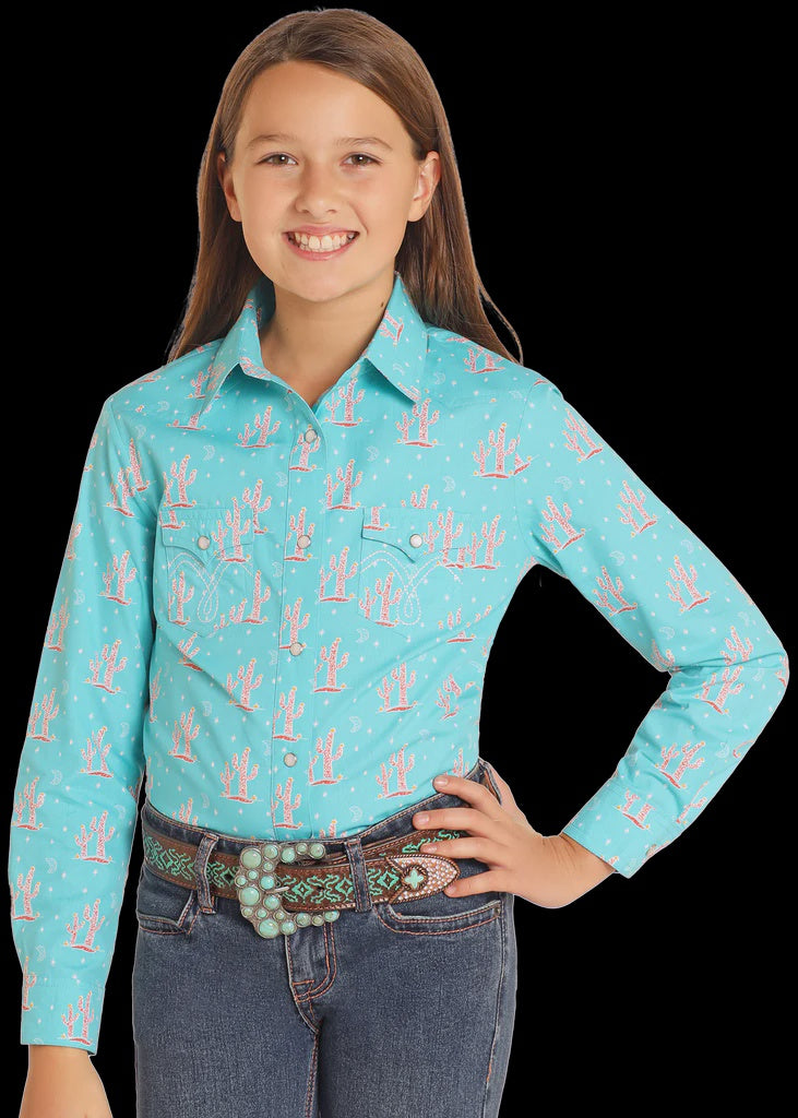 PANHANDLE GIRLS CACTUS TURQUOISE SHIRT