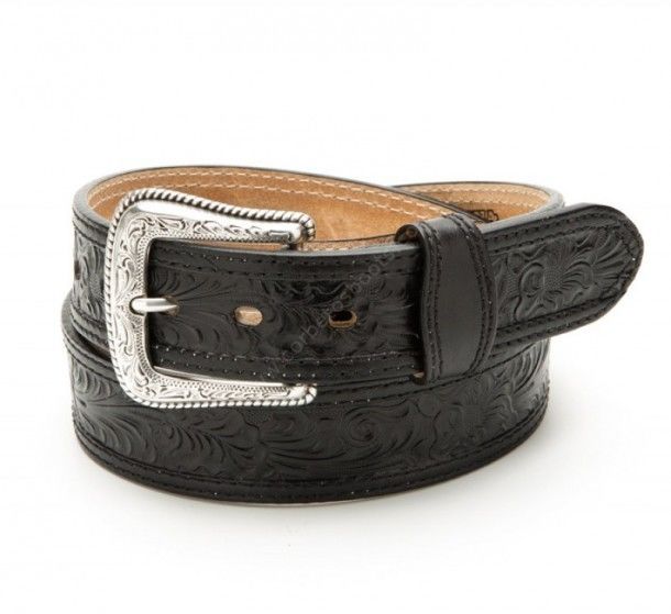 MENS BLACK FLORAL TOOLED BELT