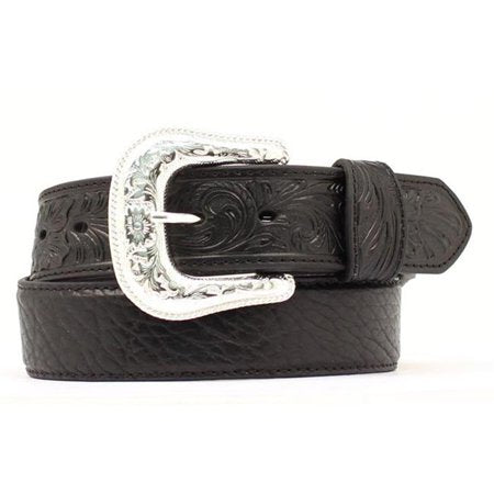 MENS BLACK BELT W/ FLORAL TIP