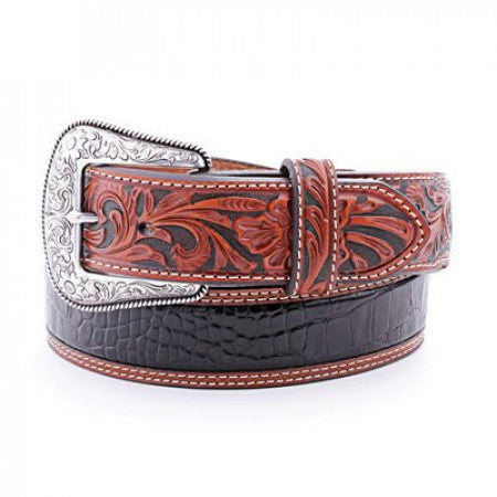 BLACK/ TAN CROCO PRINT BELT