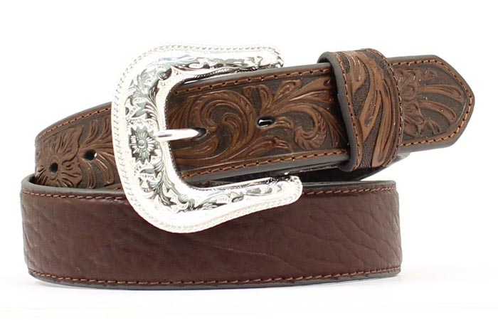 MENS BROWN BELT W/ FLORAL TIP