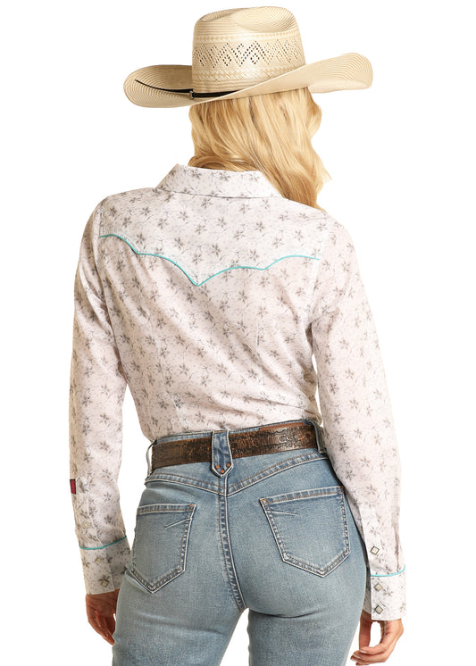 LADIES PANHANDLE FLORAL SNAP WITH PIPING -40% OFF
