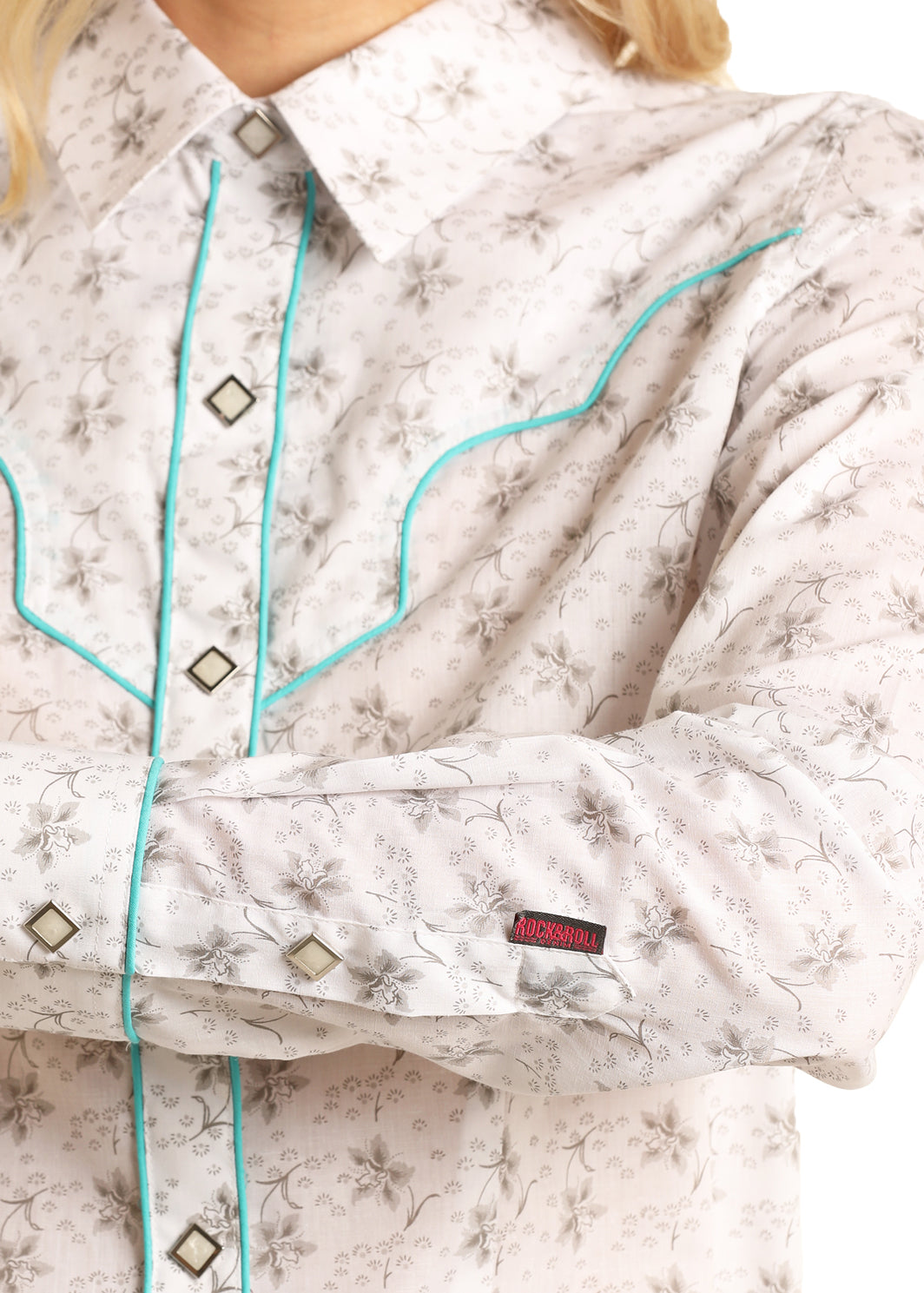 LADIES PANHANDLE FLORAL SNAP WITH PIPING -40% OFF