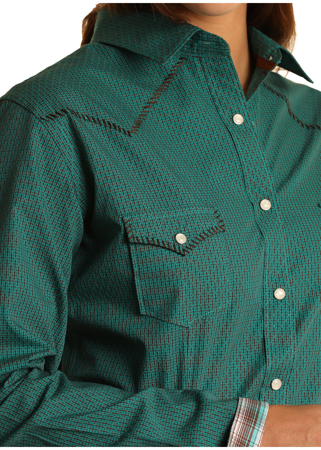 LADIES TEAL PANHANDLE SHIRT W/ STITCHED PIPING