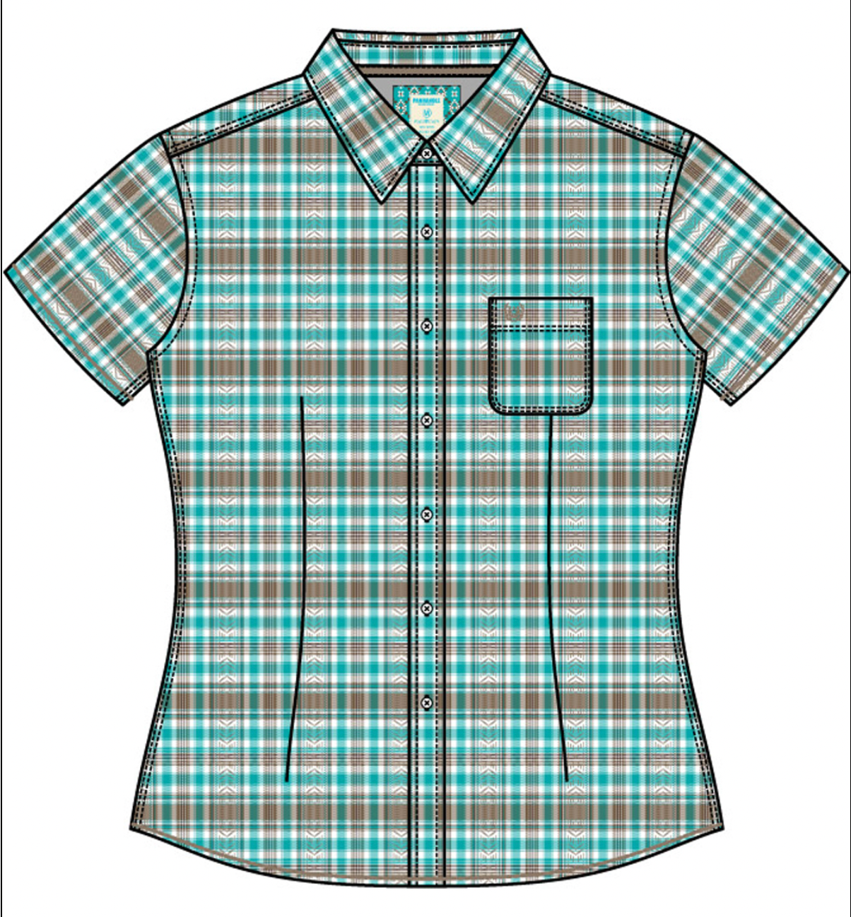 LADIES PANHANDLE BLUE/BROWN PLAID SHORT SLEEVE SHIRT