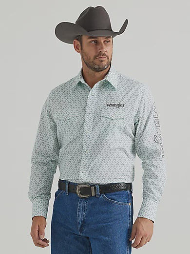 MENS WRANGLER LOGO AQUA PRINT SHIRT