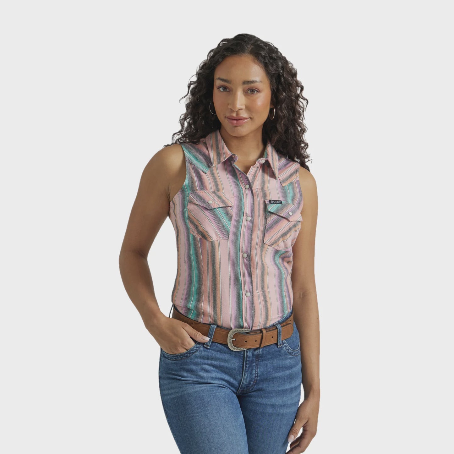 LADIES RETRO PUNCHY STRIPES SLEEVLESS SHIRT