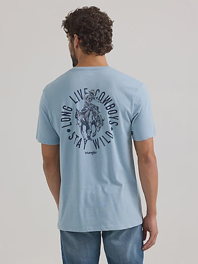 MENS WRANGLER BACK GRAPHIC BLUE TSHIRT