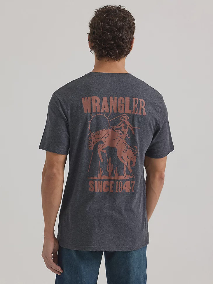 MENS WRANGLER BUCKING COWBOY BLACK TSHIRT