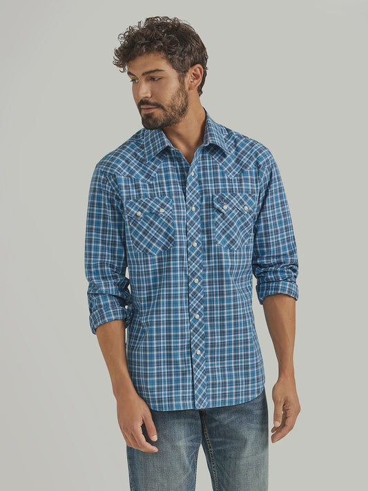 MENS RETRO PLAID AZURE BLUE SHIRT