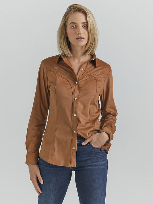 LADIES WRANGLER SUEDE BROWN SHIRT